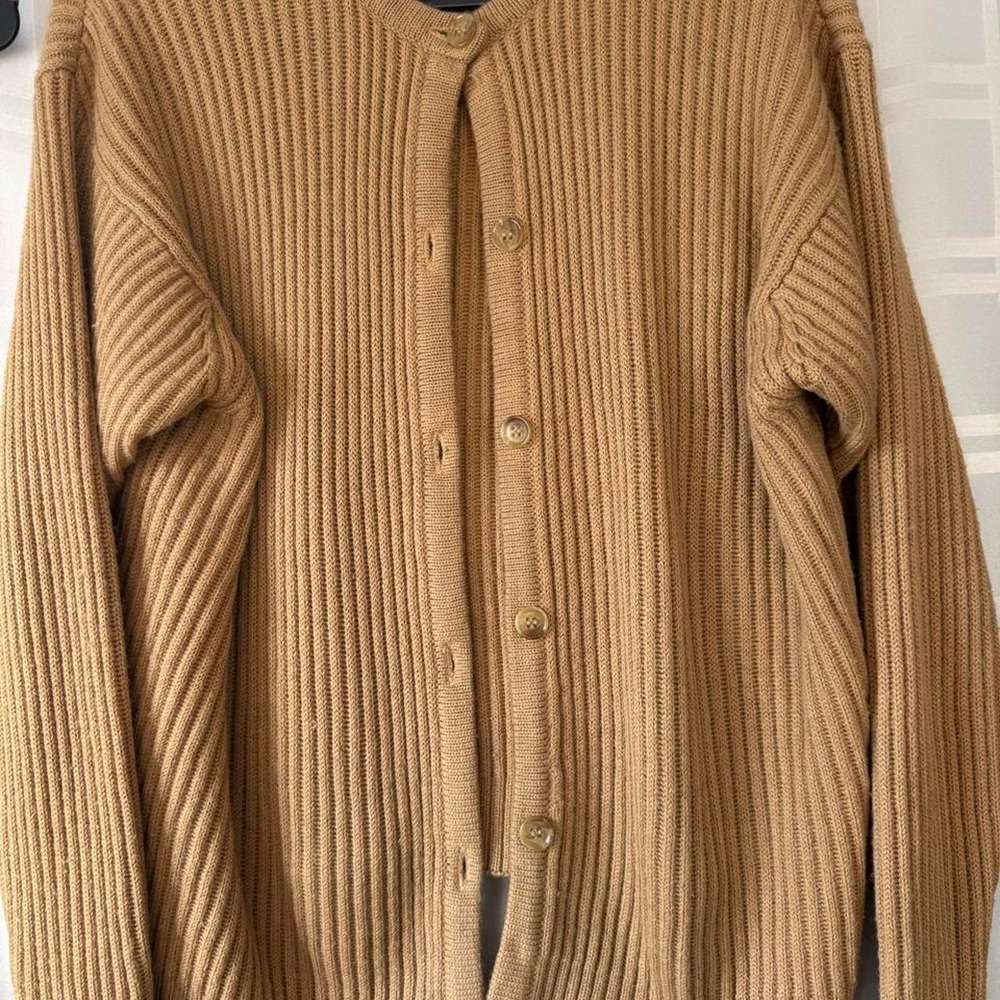 Vintage Liz Clairborne Collection Camel Ribbed Knit Cardigan Large